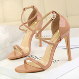 Breakj Fashion Banquet Women's Shoes Ultra High Heel Heel Open Toe Painted Leather Cross Strap Sexy Nightclub