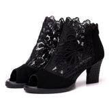 Plus Size Ebay Mesh High Heels Thick Heel Lace Fish Mouth Female