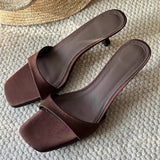 Breakj New French Temperament High-Hed And Cool Slippers Wearing A Word Drag Side Toe Simple Fine And Cool Slippers