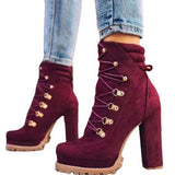 Size 2024 Autumn And Winter Waterproof Table High Heel Laced Riveted Short Boots Suede Martin