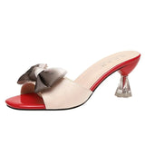 Crystal With Sweet Word-Drag Bowknot Cool Slippers Female Summer Outside Wear Everything With High Heel