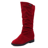 Winter Women Shoes Mid Calf Boots Warm Plush Women's Shoes Retro Slip on Platform Low Heel Knight Long Stretch