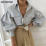 Chic Elegant Loose Single-breasted Shirts for Women 2020 Autumn New Fashion Full Sleeve Pockets Female Blouse
