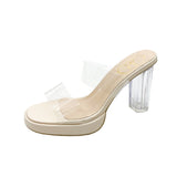 Breakj High-Heeled Sandals Women 2025 New Summer Wear Net Red Crystal Coarse And Waterproof Table Large Size
