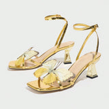 Breakj Selling Women High Heels Phantom Butterfly Mature PU Leather Square Head Heel Women's