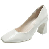 2022 Fashion Patent Leather Pumps for Women Spring Square Toe High Heel Shoes Woman Shallow Mouth Office Ladies