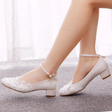 Breakj 3 Cm Square-To-Head Single-Shoe With Single Shoe Spring And Autumn Lace Bridal Shoes For Pregnant Women's Wedding