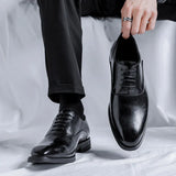 Breakj New Pointed British Simple Business Dress Leather Shoes Men's Lace-Up Casual Gentleman Joker Shoes