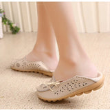 Women Flats Shoes New Moccasins Lady Genuine Leather Footwear Mother Loafes Flower Shoes Woman Soft Sole Ballet 43