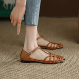 Sandals Woman Leather 2024 Summer Nubuck Shoes Closed Toe Espadrilles Platform Suit Female Beige Breathable Low-heeled