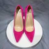 Rose Hairy Women Sexy Pointy Toe High Heel Shoes Classic Designer Slip On Stiletto Pumps for Party Dress 12cm 10cm