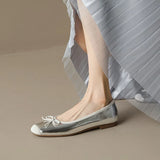 Silver Ballerinas Woman Bowtie Flats Mixed Colors Shoes Ladies Patchwork Loafers Slip On Comfy Mocasines Brides Dance