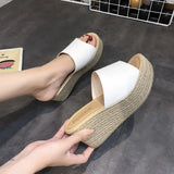 Breakj Cake Slippers Women Cool Drag Slope With High Heel 7CM Word Drag Leather Large Size Women's Shoes 35-42