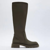New Ladies Platform Black Boots Fashion Chunky Med Heels Knee High Boots Women Casual Party Shoes Woman Thigh High
