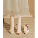 Breakj Pearl Coarse Heel High Heels Design A Sense Of Niche Temperament Dentstiness Head Dress Bridesmaid Shoes Light