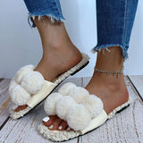 Women Fur Slippers Winter Slides Fluffy Furry Sandals Woman Flip Flops Home Slippers Hot Ladies Plush
