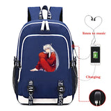 Anime Inuyasha USB charging Backpack Outdoor Travel Backpack Printed Pattern Student School Bag Teenage students laptop
