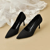 Breakj Heel Wedding Shoes Women's Shoes White Lace High Heels 2025 Fashion Temperament Pointed Single Shoes Gentle Mary Jane