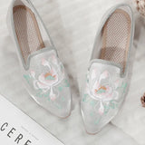 Breakj Grain Bottom Square With Muller Single Shoes Lotus Embroidered Cloth Shoes Bright Silk Cloth Fashion A Foot Pedal Women's