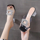 High Heels 2022 Summer New Sandals Fashion Rhinestone Open Toe Transparent High Heels Women's Shoes Plus Size 35-