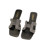 Breakj Version Of The Diamond One Type Flat Bottom Slippers Female Flat Slippers Square Head One Foot Pedal Home