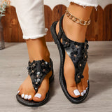 Breakj Size Sandal Female Flower Clip Foot Flat Sandal 2024 Summer New Herringword Sandal Beach