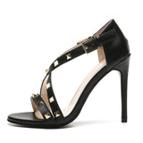 Black Women Sandals Summer Stiletto Ankle Strap Shoes Rivets Rome Sexy Thin Heels Open Toe Zapatos De Mujer Sandalia