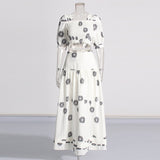 Vintage Style Print Two Sets Of 2025 New Bubble Sleeve Short Top + High Waist Half-Dress Fashion Suit