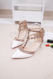 Women's Shoes 2019 Summer Pointed High-heeled Stiletto Patent Leather Rivet Single Shoes Was Thin Buckle Women's
