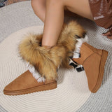 Snow Boots Women In The Winter Of 2025 New Fashion Round Head Flat Hairy Mouth Plus Velvet Warm Cotton