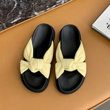 designer cross band leather knot slippers women mixed color platform sandals thick bottom summer beach slides woman