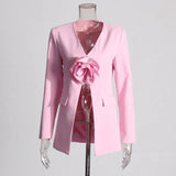 Australian Show Splicing Flower Design Blazer 2025 New V To Receive A Thin Buckle Suit