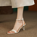 Size 34-39 Sandals Women Ankle Strap High Heels Shoes Real Leather Buckle Thin Heel Sexy Luxury Brand 2023 Summer