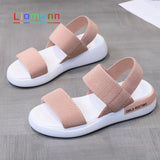Sandals 2021 Summer Elastic Fabric Flat Sandals Women Ladies Gray Pink Sandal Female Beach Shoes designer zapatos