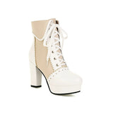 Brand Design High Quality Sweet Cute Platform Lolita Boots Lace-up Cosplay Platform Thick High Heel Ankle Boots Big Size