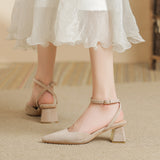Breakj Leather With Pointed Head Spring And Summer 2023 Thick Heel Baotou Single Shoe High Heel One Word Buckle Hollow Shallow Mouth Sandal