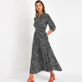 2021 Women Long Printed Dresses Three Quarter Sleeve Bohemian Maxi Dress Turn Down Collar Shirt Dress Vestidos
