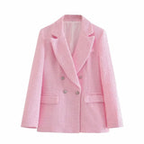 Stylish Chic Pink Short Suits Women 2021 Fashion Double Breasted Pockets Blazers Side Zipper Asymmetrical Shorts