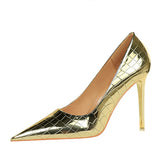 Breakj Sexy Show Thin Shallow Mouth Pointed Ultra High Heel Metal Stone Grain Retro Women's Singles Shoes High