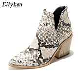 Autumn Winter Casual Western Cowboy Ankle Boots Women Snake Cowgirl Booties Short Cossacks Botas High Heels