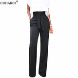 Bandage Waist Casual Black Wide Leg Pant Women Womens Autumn Elegant Fashion Female Red Flare