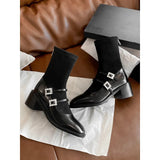 Breakj Thin Boots Women Thick And Short Boots High With French Water Drill Retro Mary Treasure Socks