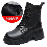 / Winter 2023 New Soft Leather Ankle Boots Female Retro British Thick Heel Thick Bottom Net Red Soft Leather And Velvet Medium Tube Martin