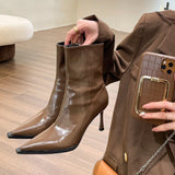 Breakj Pointed Short Boots Children 2025 New Temperament High-Heeled Shoes Patent Leather Skin Skin Skin Skin Skin Skin Skin