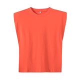 New Spring Women Shoulder Pads Profile Vest T Shirt Female Solid Loose Tops