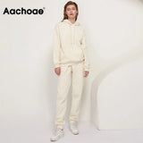 2021 Solid 100% Cotton Suits Women Set Fleece Pullover Hooded Hoodies Sweatshirts Casual Pants Tracksuit Plus