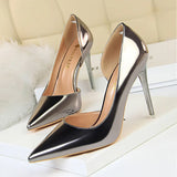 Breakj High Heels Simple Thin Heel Metal With High Heel Shallow Tip Side Hollow Out Sexy Single