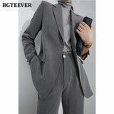 2021 Spring Office Wear Blazer Pant Suit Two Pieces Set Women One Button Suit Jacket & Wide Leg Pant Elegant Blazer