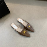 Breakj 2025 Spring And Summer New Metal Buckle Tip Tip Flat-Bottomed Slippers Flat And Half Dragged Outside Wearing Women Cool Drag