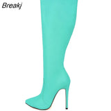 2023 Winter Over The Knee Women Boots Leather Sexy High Heels Slip on Shoes Pointed Toe Woman Long Size